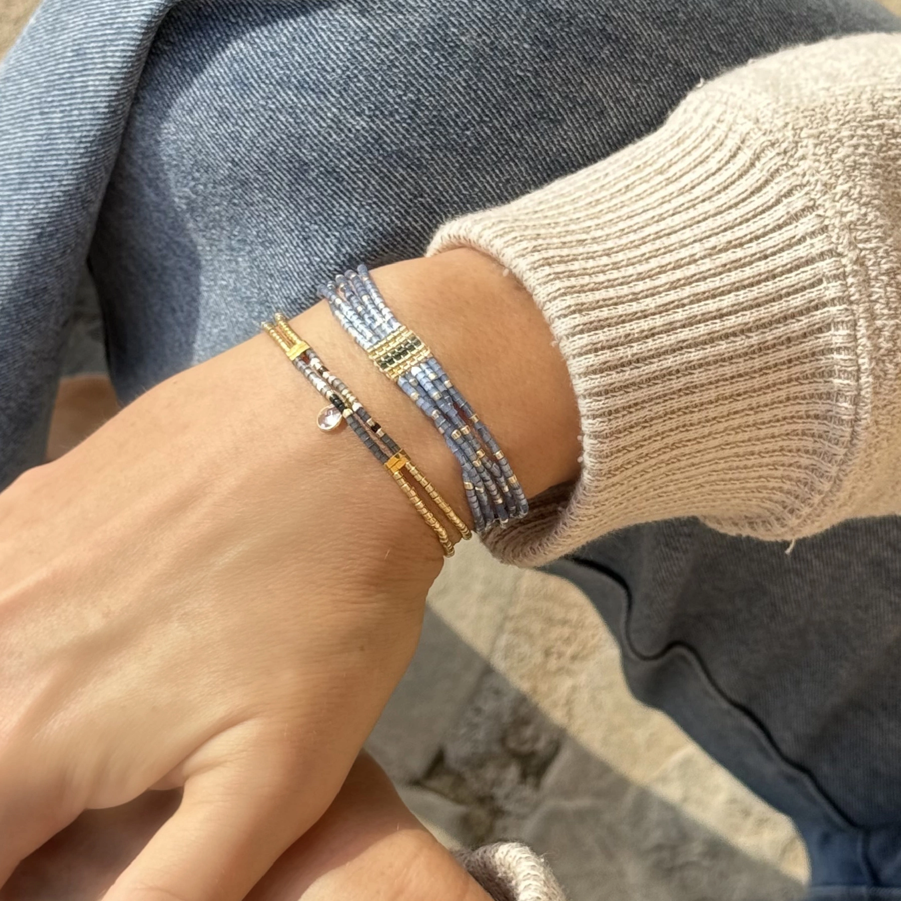 Dwurzędowa bransoletka tkana z paciorków Miyuki. LUCENA