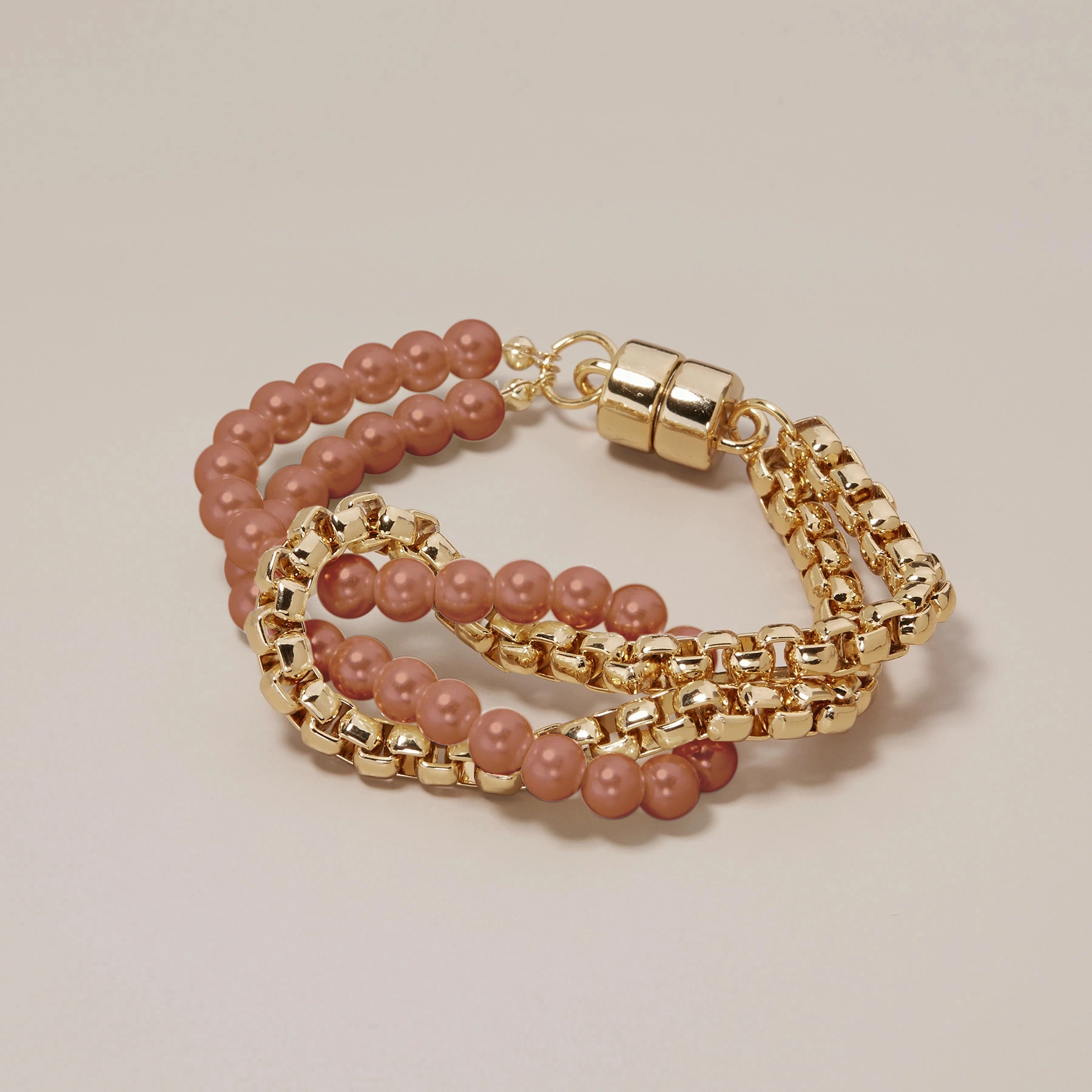 Bransoletka z brązowych koralików i łańcuszka. CHOCOLATE DULCE