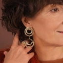 Pozłacane wiszące kolczyki koła zdobione kryształkami. PODWÓJNE SZCZĘŚCIE