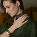 Złota bransoletka z ekoskórą z włosiem à la dziki kot. WILD AFRICA LIGHT