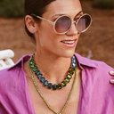 Pozłacany naszyjnik z zielonych i błękitnych kryształów. FLORA MORSKA