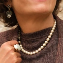 Naszyjnik ze szklanych pereł Majorka w kolorze szampana. SUBTELNA POŚWIATA