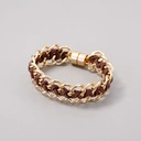 Pozłacana bransoletka z cienkim brązowym rzemykiem. SPLOT ZDARZEŃ