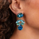 Złocone kolczyki z kryształami w kolorach morza. WODNY ŚWIAT