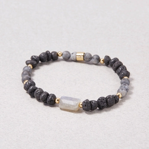 Męska bransoletka z kamieni wulkanicznych i larvikitu. ODDECH ETNY