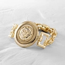 Złota bransoletka łańcuch z medalionem z głową lwa. GIANNI VERSACE