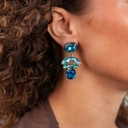 Złocone kolczyki z kryształami w kolorach morza. WODNY ŚWIAT