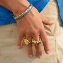 Posrebrzany i pozłacany pierścionek z cyrkoniami. SPIRALA MYŚLI