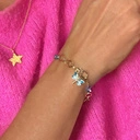 Pozłacana bransoletka z ozdobną ważką i kryształkami. NA SZCZĘŚCIE