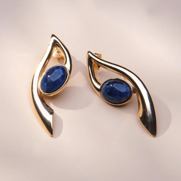 Złocone kolczyki a la nutki z niebieskim sodalitem. SYMFONIA SODALITU