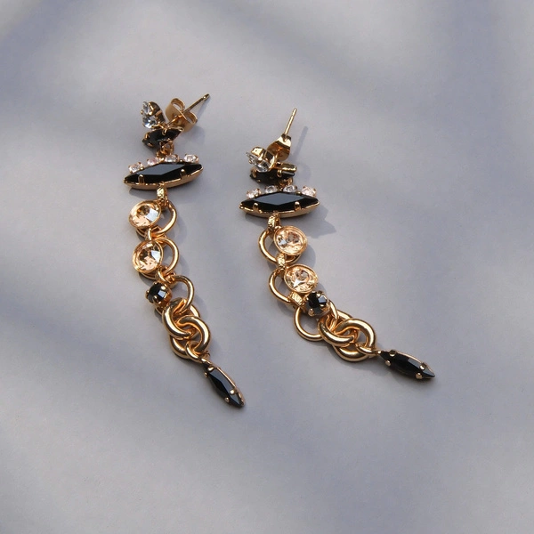 Złocone kolczyki z czarnymi i szmpańskimi kryształami. SZAMPAN I NOC