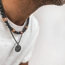 Naszyjnik męski z onyksu z zawieszką. WOJOWNIK