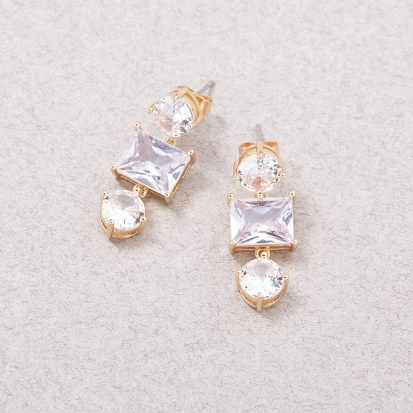 Złote kolczyki wkrętki z fasetowanymi cyrkoniami. ISKRZĄCE TRIO