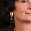 Złocone kolczyki z zawieszką kroplą z czarnego kwarcu. KROPLA NOCY