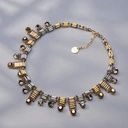 Kolia z koralików w złocie i srebrze z kryształkami. POGODA NA JUTRO