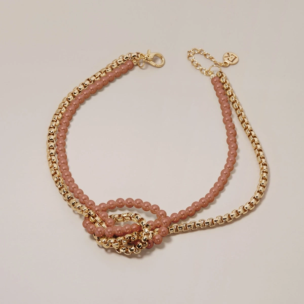 Naszyjnik z koralików w ciepłym brązie i łańcuszka. SŁODKIE BROWNIE