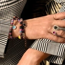 Elegancki pierścionek z szarym i różowym kryształkiem. MALINOWE SNY