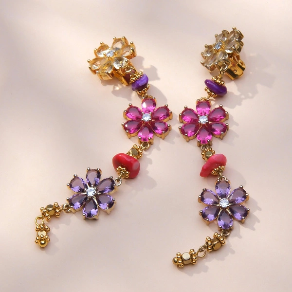 Długie klipsy kwiatki z naturalnych kamieni. LETNI WIECZÓR