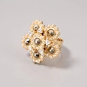 Złocony pierścionek z kwiatami z perłami i kryształkami. JEDEN ZA WSZYSTKIE