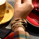 Złota bransoletka z ekoskórą z włosiem à la pantera. SAFARI