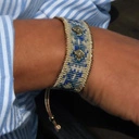 Wąska bransoletka tkana z paciorków Miyuki z dekorami. LATO W MENTON