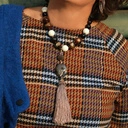 Naszyjnik z korali w brązie i bieli z labradorytem. ESPRESSO Z MLEKIEM