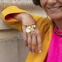 Złote wiszące kolczyki koła z frędzlami z łańcuszków. MIOTEŁKI