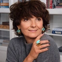 Złocony pierścionek w emalii w błękitnej tonacji. DWA NIEBA