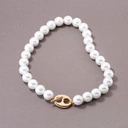 Naszyjnik ze szklanych pereł Majorka ze złotym zapięciem. BIAŁA POŚWIATA