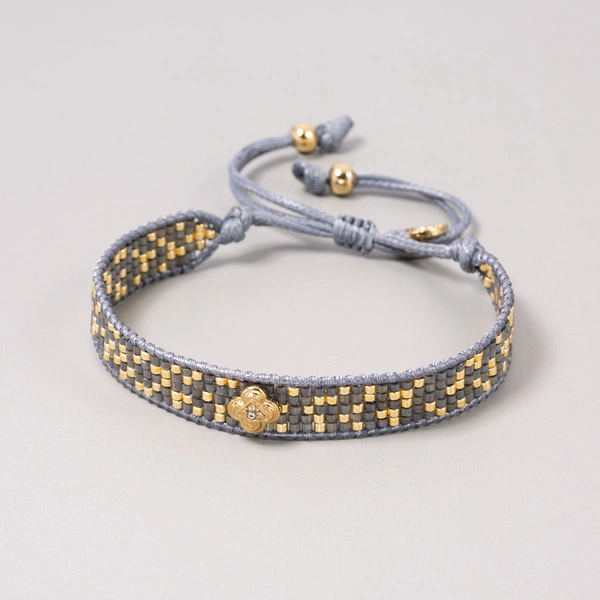 Bransoletka tkana z paciorków Miyuki z kwiatem z cyrkonią. ALEXIA