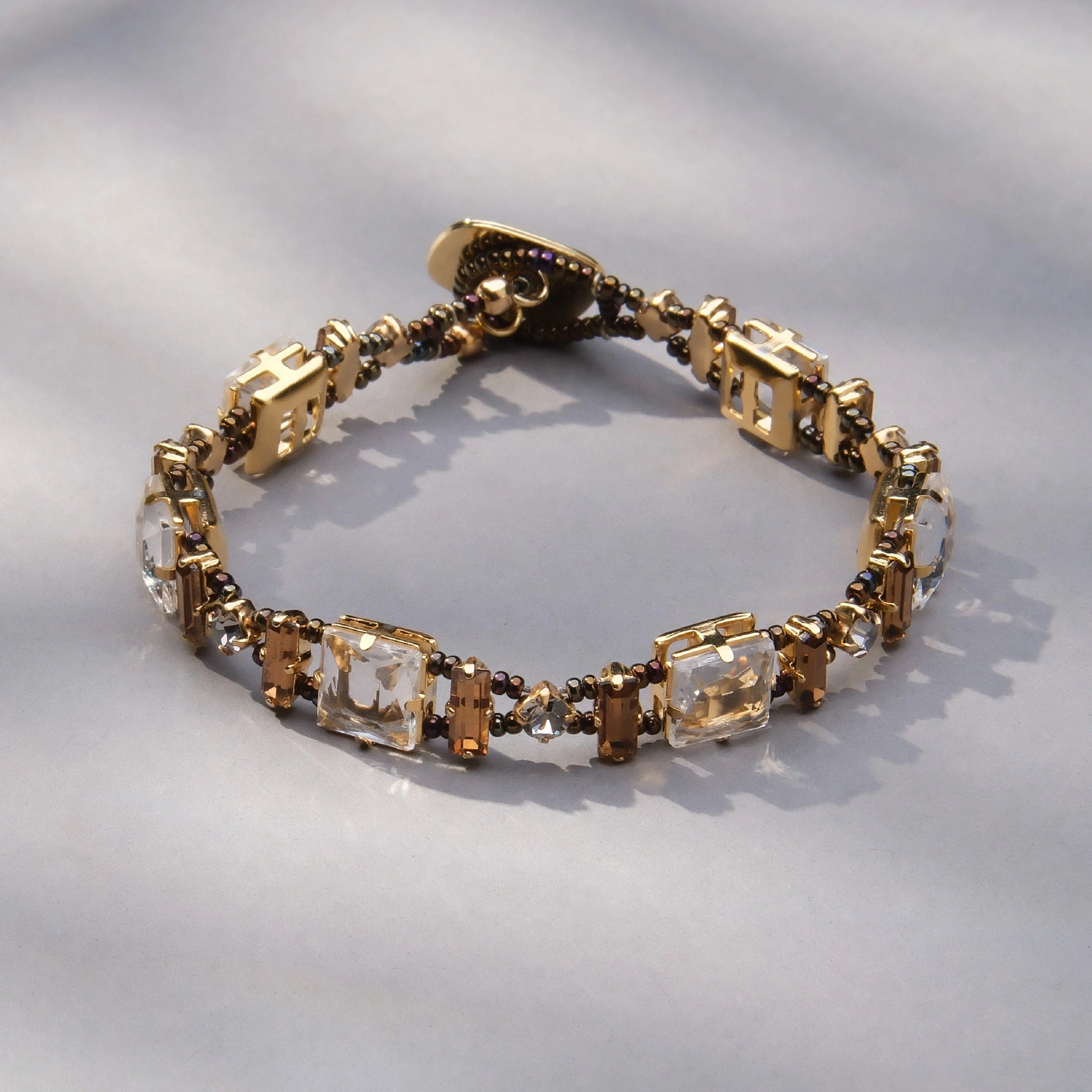 Bransoletka z koralików w złocie z kryształami BRAZYLIJSKIE KOLORY