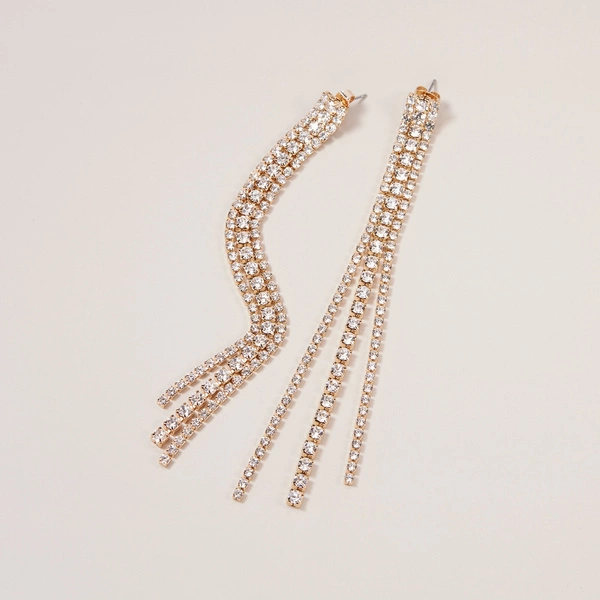 Długie kolczyki wkrętki z łańcuszkami z cyrkoniami. SHOREBIRD