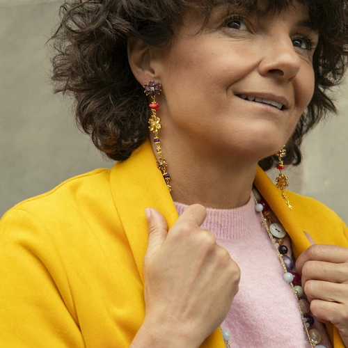 Długie klipsy kwiatki z naturalnych kamieni. LETNI WIECZÓR