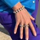 Złoty pierścionek na gumce z perełkami i kryształem. LAMPKA SZAMPANA