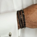 Bransoletka z koralików z agatu i krążków ze stali. PAN KAPITAN