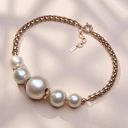 Złocony naszyjnik z rzędem perłowych koralików i liśćmi. ŚWIATŁA RIWIERY