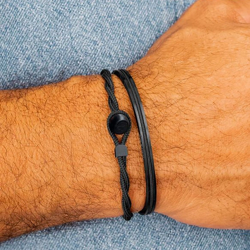 Bransoletka męska z czarnej plecionej liny żeglarskiej. AMERIGO VESPUCCI