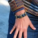 Pozłacana pancerka z paskiem z granatowej ekoskóry. GRANAT NOCY