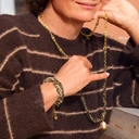 Złocony naszyjnik z pirytami, hematytami i barokową perłą. COSTA DORADA