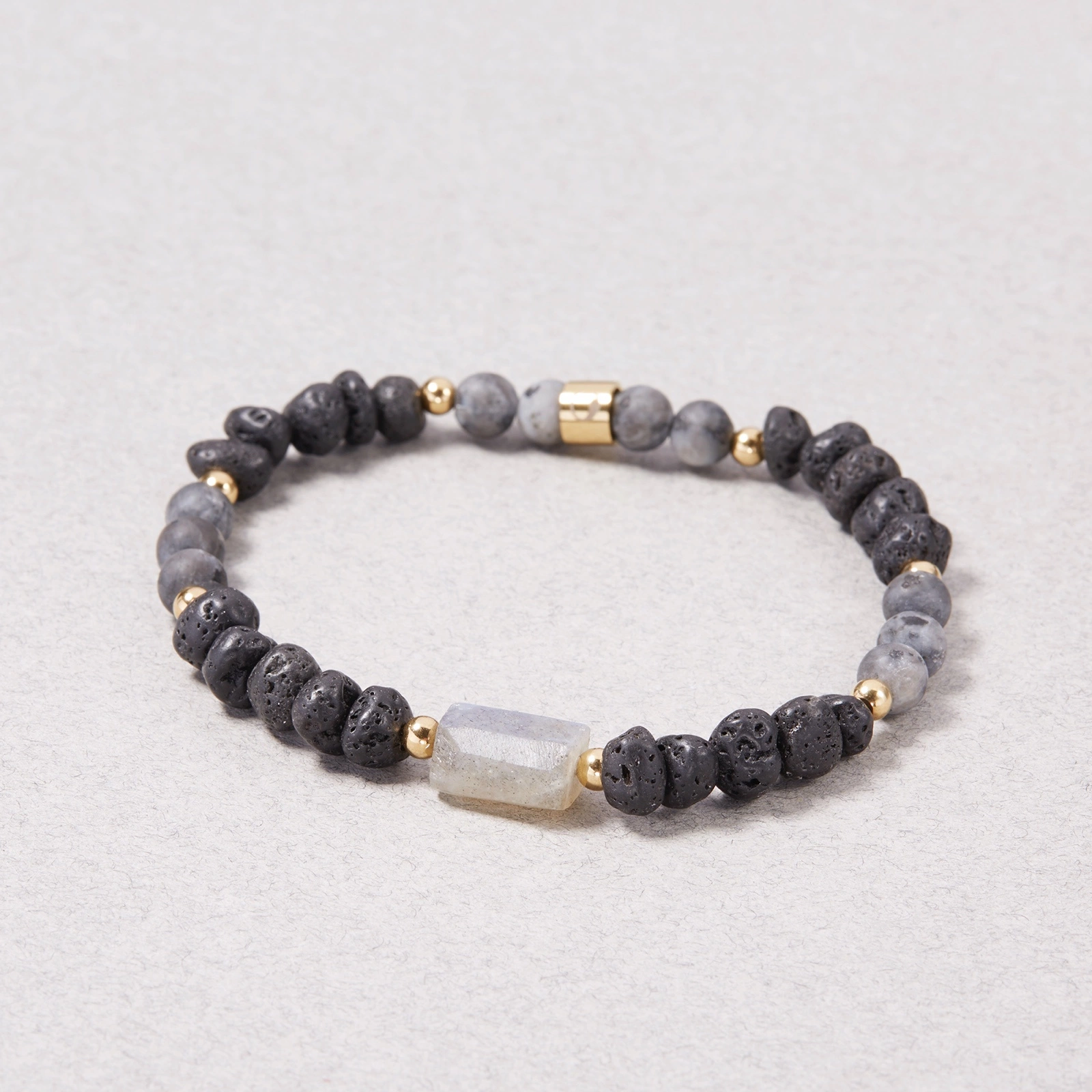 Męska bransoletka z kamieni wulkanicznych i larvikitu. ODDECH ETNY