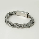 Bransoletka męska ze stalowych splecionych łańcuszków. SUROWY BLASK