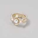 Złoty pierścionek na gumce z perełkami i kryształem. LAMPKA SZAMPANA