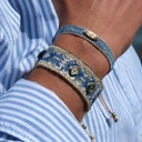 Wąska bransoletka tkana z paciorków Miyuki z dekorami. LATO W MENTON