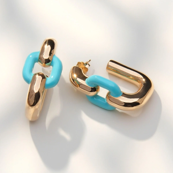 Złocone kolczyki z obłym ogniwem w błękicie. SIŁA PRZYJAŹNI