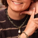 Elegancki złocony naszyjnik z hematytami i barokową perłą. NOVA ICARIA