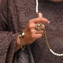 Pozłacany pierścionek z księżycem, perłą i kryształkiem. PERLA DI NOTTE