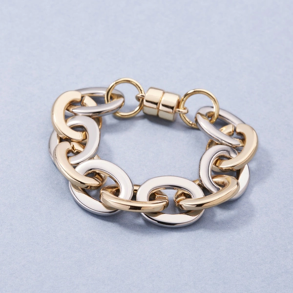 Lekka bransoletka ze złotych i srebrnych ogniw.  YIN I YANG