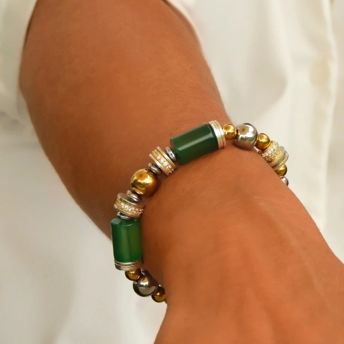 Bransoletka z posrebrzanych i pozłacanych detali z agatami. OGRODY WERSALU