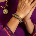 Złocona bransoletka z łańcucha przeplecionego sznurkiem. SZARY JEDWAB