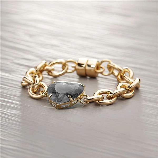 Bransoletka łańcuch z szarym kryształem sercem. SŁODKA NIEWOLA